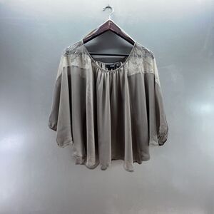 a.n.a. Top Womens Size XL Oversized Chiffon Cropped Blouse Lace Tunic